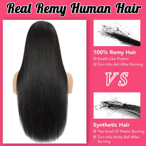 MZCNU 13x6 Straight Lace Front Wigs Human Hair 230% Density 28 Inch HD Transparent Lace Frontal Human Hair Wig for Women Natural Black Color
