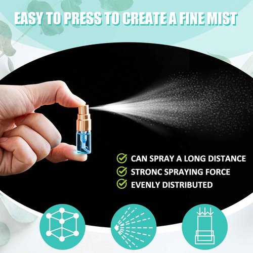 Zhehao 200 Pcs Mini Spray Bottles 2 ml Clear Glass Perfume Bottles Refillable Fine Mist Perfume Atomizer Portable Empty Sample Containers for Cleaning, Essential Oils, Travel (Gold Cap)