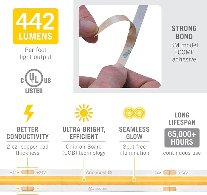 Armacost Lighting RibbonFlex Pro COB, 24V, 5000K, 442 Lumens/Ft, IP20, 10M 173450