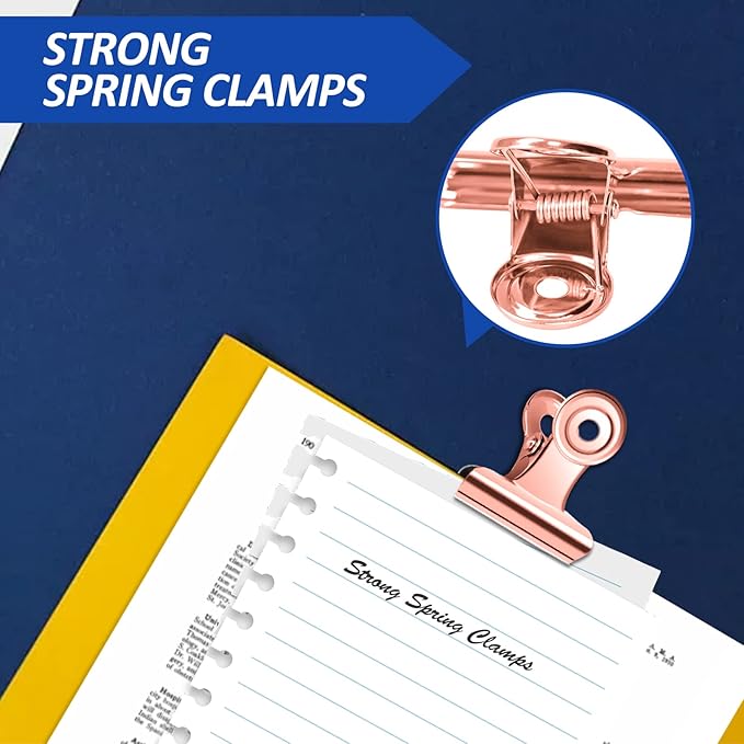 30 Pack Small Rose Gold Bull Clips, 1.22 Inch Mini Metal Hinge Clips for Office, Home, School, Shops