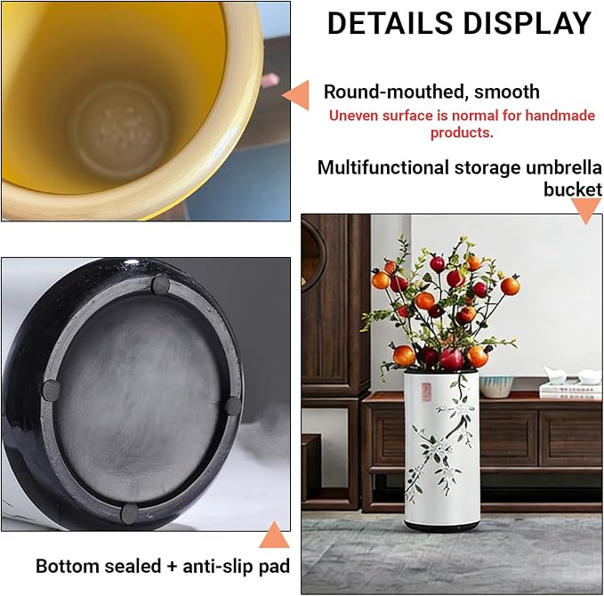 Ceramic Umbrella Stand Umbrella Holder for Entryway Hand-Made Umbrella Stand Barrels Umbrella Holder Cane Floor Standing Vase Ceramic Storage Bucket for Home Office Entrance Indoor.(Silver 205)