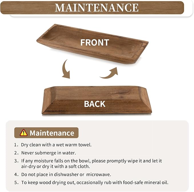 Hanobe Decorative Wood Dough Bowl: Large Long Wooden Bowl for Entry Way Table Home Decor - Coffee Table Decor for Living Room - Dining Table Centerpiece Decor, Brown