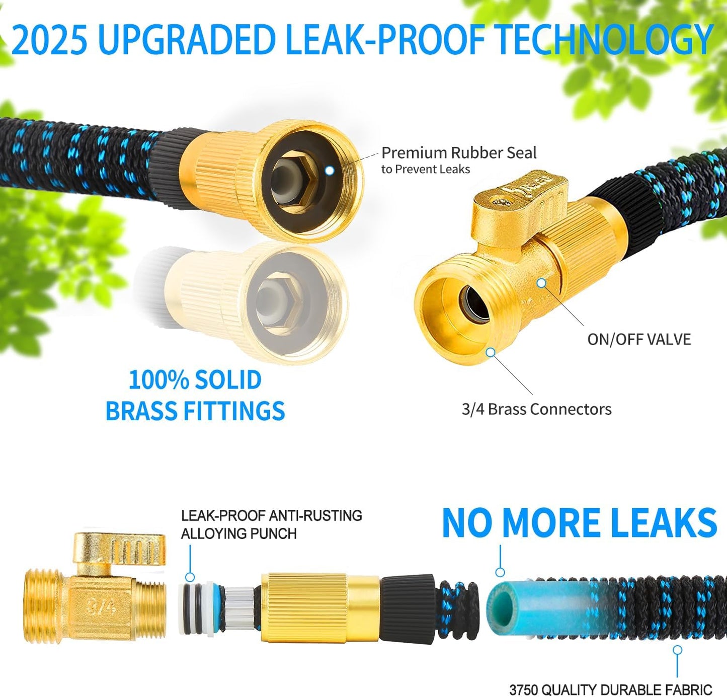 200ft Expandable Garden Hose w/10 Function Nozzle Sprayer, Lightweight Flexible Water Hose with Durable Collapsible Latex Core & Solid Brass Fittings, 200ft Retractable Stretch Hose(Black Blue)