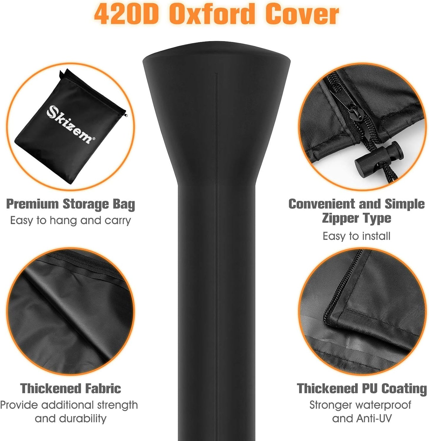2 Pack Skizem Outdoor Patio Heater Covers with Zipper,Upgraded 420D Oxford Fabric with PU Coating Material,100% Waterproof Windproof Anti-UV Snow-Poof,36 Months of Use 89'' H x 33" D x 19" B