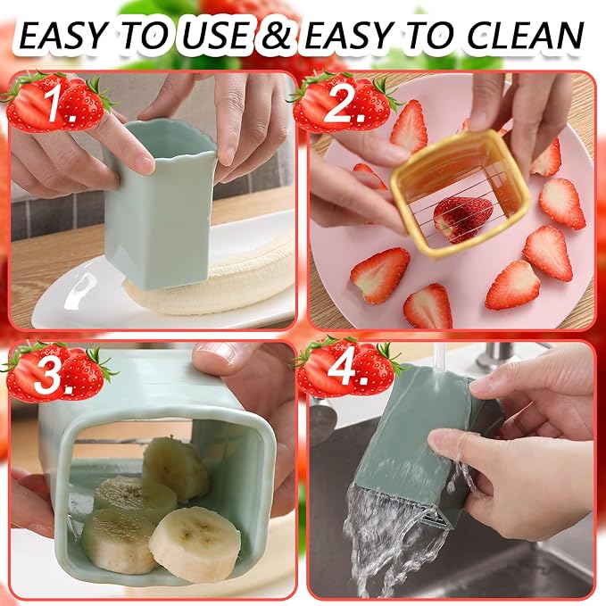 TULOBI 2 PCS Cup Slicer, Stainless Steel Egg Stainless, Strawberry Slicer, Mini Fruit Slicer Cup, Quickly Making Fruit Vegetable Salad, Creative Convenient Kitchen Gadget (Yellow + Cyan)