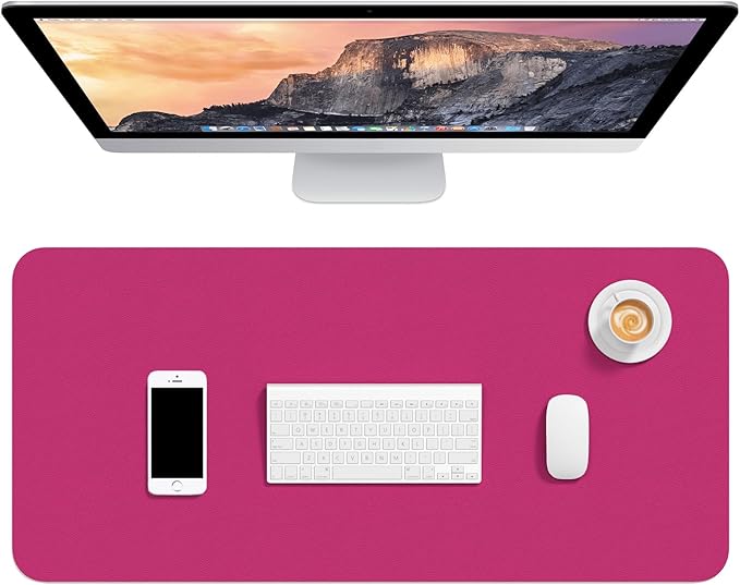 Hsurbtra Desk Pad, 30" x 14" PU Leather Desk Mat, XL Extended Mouse Pad, Waterproof Desktop Blotter Protector, Non-Slip Ultra Thin Large Laptop Keyboard Writing Mat for Office Home, Bright Rose