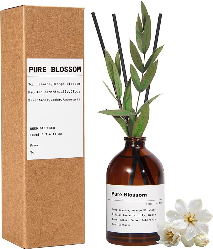 Reed Diffuser Set, Pure Blossom, 3.4 fl oz, Home Fragrance Reed Diffuser for Bathroom & Bedroom Decor