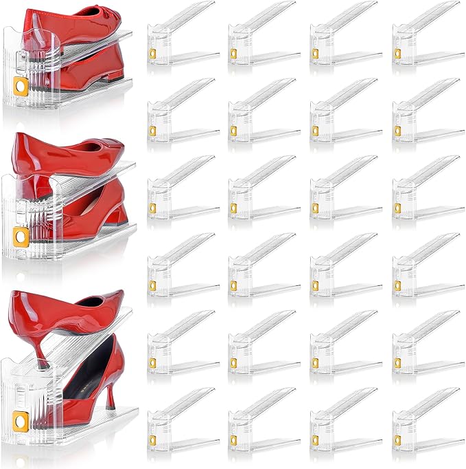 Shoe Slots Organizer for Closet, 30 Pack Shoe Stacker Organizer, Shoe Storage Space Savers 50%, 3 Levels Adjustable Shoe Racks for Closet Organization