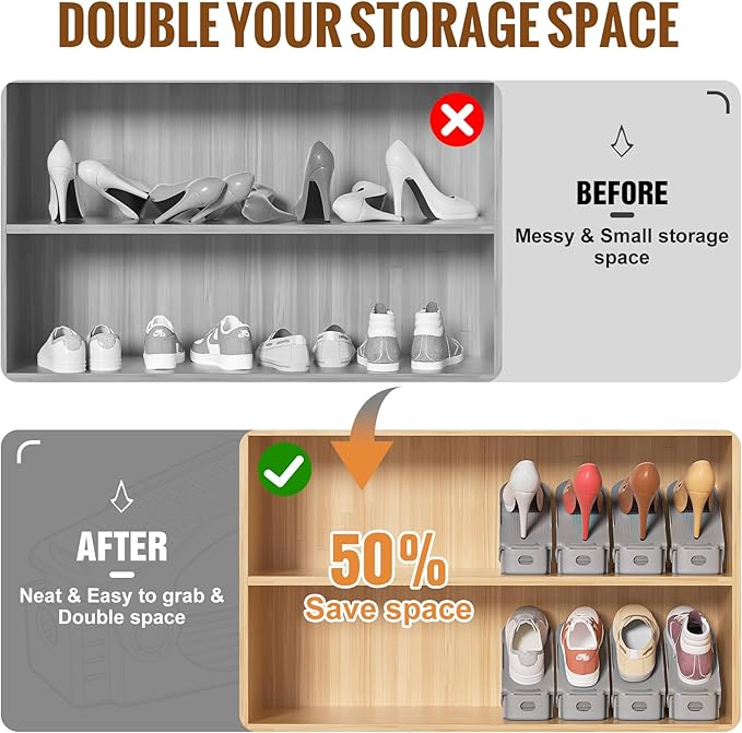 Neprock Shoe Slots Organizer,Shoe Storage Organizer Shoe Rack for Closet Organization,Shoe Slots Organizer De Zapatos Shoe Hoder Space Saver for Entryway(12 Pack)(Greay)