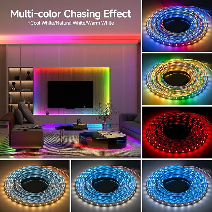 BTF-LIGHTING SK6812(Similar WS2812B) UL Listed RGBW RGB+Warm White(3000K) Individually Addressable DC12V 16.4FT 60LED/m 4 Colors in 1 Light Dream LED Strip IP30 White PCB(No Adapter or Controller)