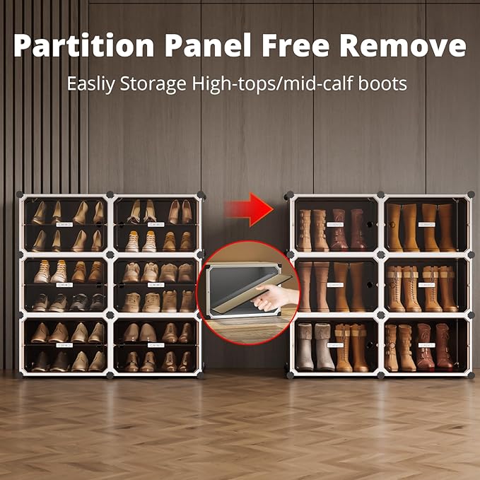 MAGINELS 6-Tier Shoe Rack,Expandable Plastic Shoe Cabinet. Shoe Storage with Door,Entryway, Closets, Hallway, and Bedroom.Accommodates Up to 24 Pairs of Shoes.Grey (3 by 6)