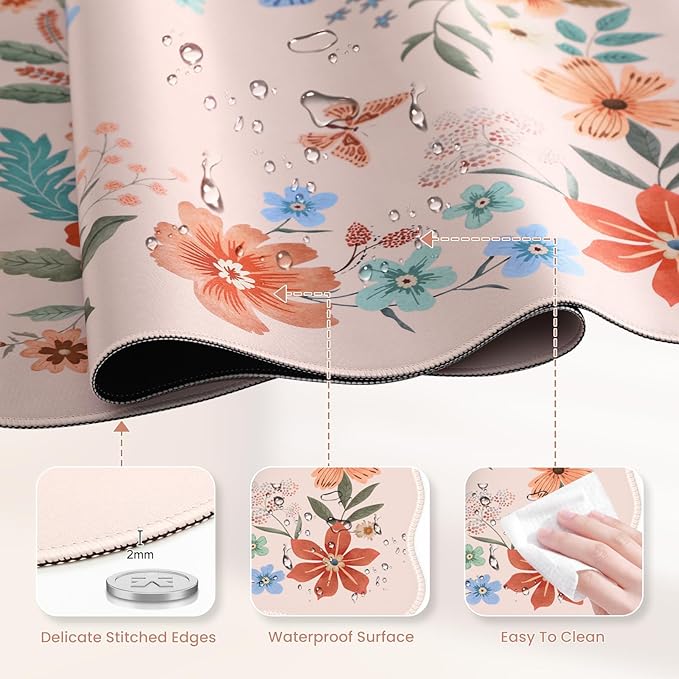 HAOCOO Desk Matt for Desktop, Desk Mat for Keyboard and Mouse, Non-Slip & Waterproof Cute Desk Mat, Large Keyboard Mats for Desk, Edge Stitched XXL Desk Mouse Pad for Office (Light Pink)