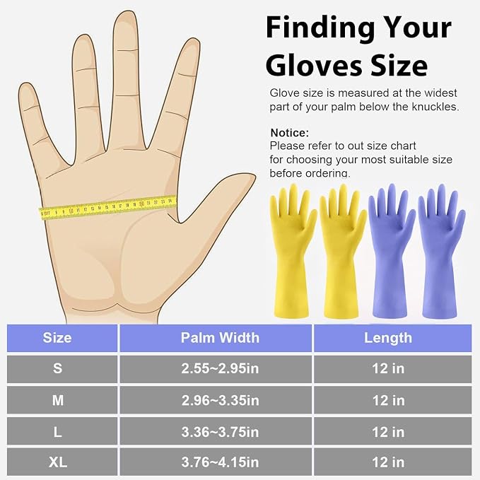 Rubber Kitchen Dishwashing Gloves - 4 Pairs Colorful Reusable Cleaning Gloves for Kitchen Washing Dishes and Household Cleaning (Medium, Yellow+Blue)