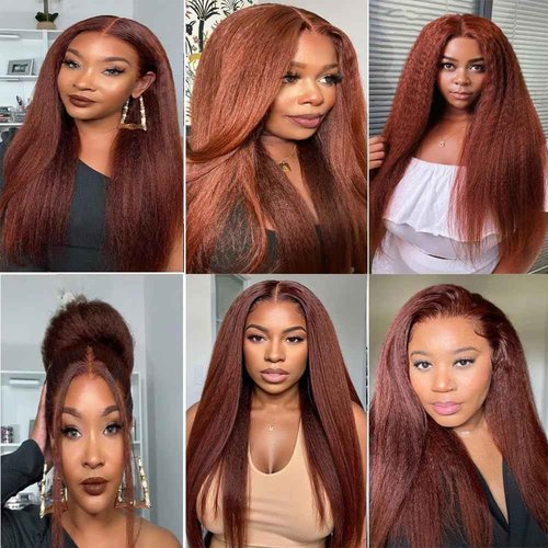 Giginger Brazilian Human Hair Bundles 26 28 30 Inch Brown Copper Red Yaki Wave Bundles Human Hair Unprocessed Virgin Quick Weave Hair for Black Women