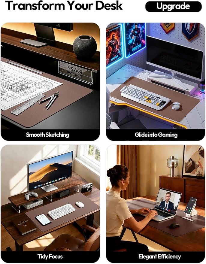 YSAGi Leather Desk Pad Protector, Office Desk Mat, Large Mouse Pad, Non-Slip PU Leather Desk Blotter, Laptop Desk Pad, Waterproof Desk Writing Pad for Office and Home (Chocolate,55" x 17.2")