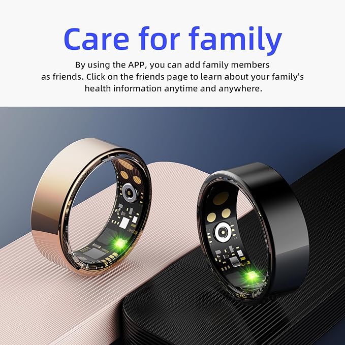 Smart Ring for Men & Women, Fitness and Health Tracker with Sleep Monitoring, Steps Counting, Daily Wellness Insights, IP68 Waterproof, No Subscription, Compatible with App (Black, 8)