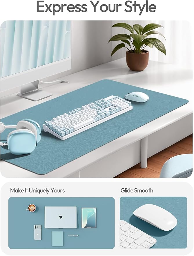 YSAGi Leather Desk Protector, Office Mat, Large Mouse Mat, Non-Slip PU Leather Blotter, Laptop Desk Mat, Waterproof Writing Pad for Office and Home(Aquamarine, 40" x 24")