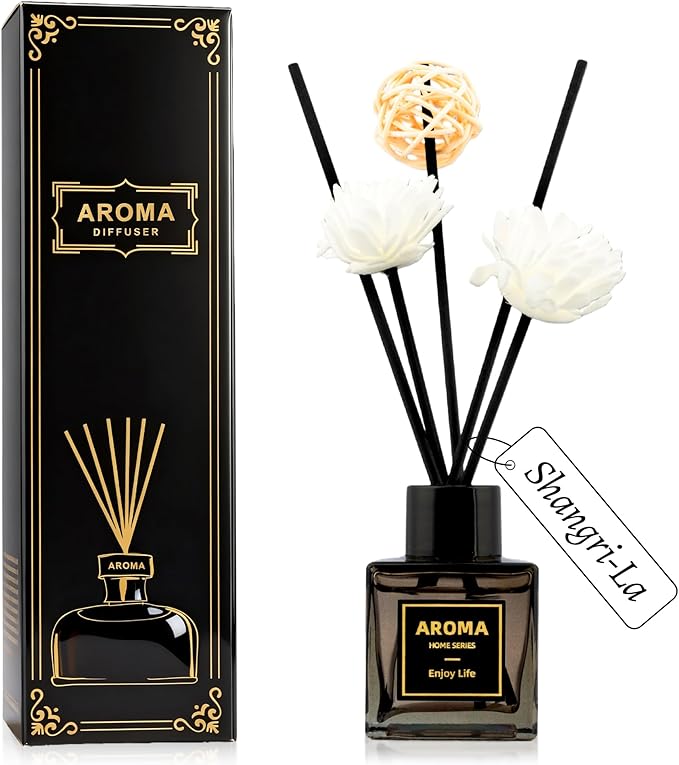 Black Glass Bottle Scent Diffuser, 1.7 oz Reed Diffuser with Sticks, Home Fragrance for Bookshelf, Bedroom Vanity, Office Desk & Bathroom Decor, Air Freshener for Aesthetic Room Decor