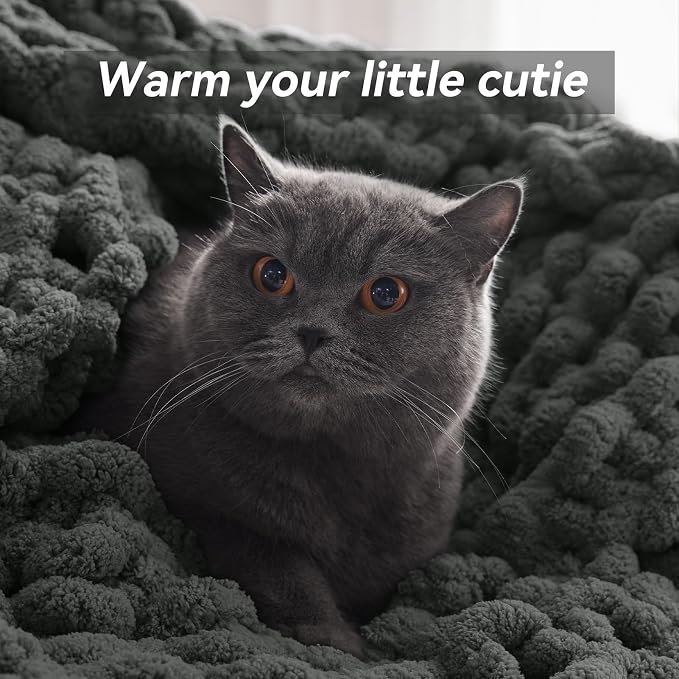 Negwoo Chunky Knit Throw Blanket, 80''*90'' Knitted Throw Chenille Yarn for Bed Couch, Handmade Dark Grey Crochet Big Thick Blanket, Machine Washable Cute Comfy Blanket for Home Decor