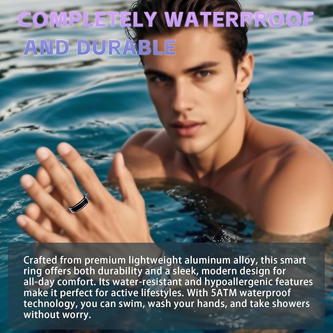 Smart Ring for Men Women, Activity Tracker Fitness Ring with 24/7 Heart Rate, Sleep Monitoring, Step Counter, Calorie Pedometer, No Subscription, for iOS Android (Black 9)