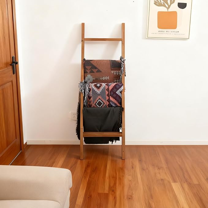 SwallowLiving Blanket Ladder – 58in Solid Wood Towel Ladder, Rustic Decorative Ladder for Blankets, Wooden Blanket Ladder Quilt Rack, Farmhouse Blanket Ladder for Living Room & Bathroom