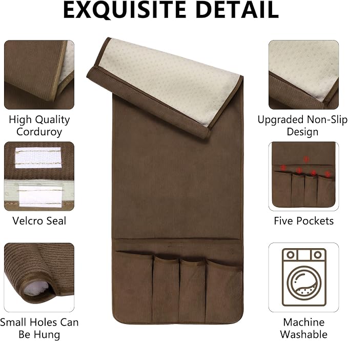 Couch Organizer Remote Control Holder Armchair Caddy, Anti Slip Corduroy Tv Remote Holder Couch Caddy with 5 Pockets for Storage Couch Accessories Bedside Organizer Senior Citizen Gifts