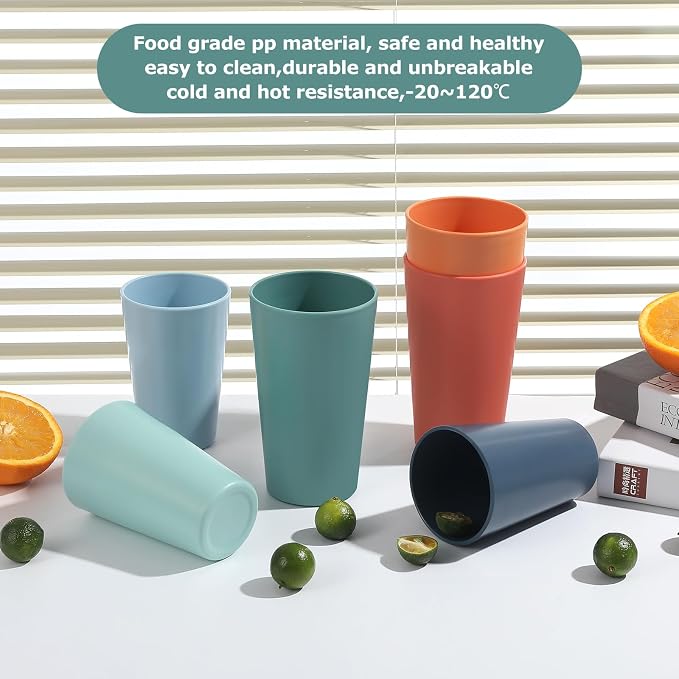 HEYCOME 24 Pcs Unbreakable Plastic Cups Set, 20 oz Reusable Plastic Cups, Stackable Water Tumblers, Drinking Cup for Kitchen, Outdoor, BPA-free, Dishwasher Refrigerator and Microwave Safe, Dark Blue