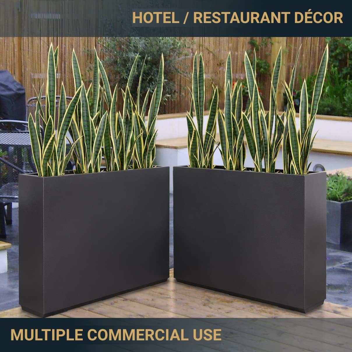 Metallic Heavy Planter for Outdoor Plants, 38Lx10Wx30H Inches Tall and Long Metal Divider Planter Box for Outside & Indoor, No Assembly Required (Gray)