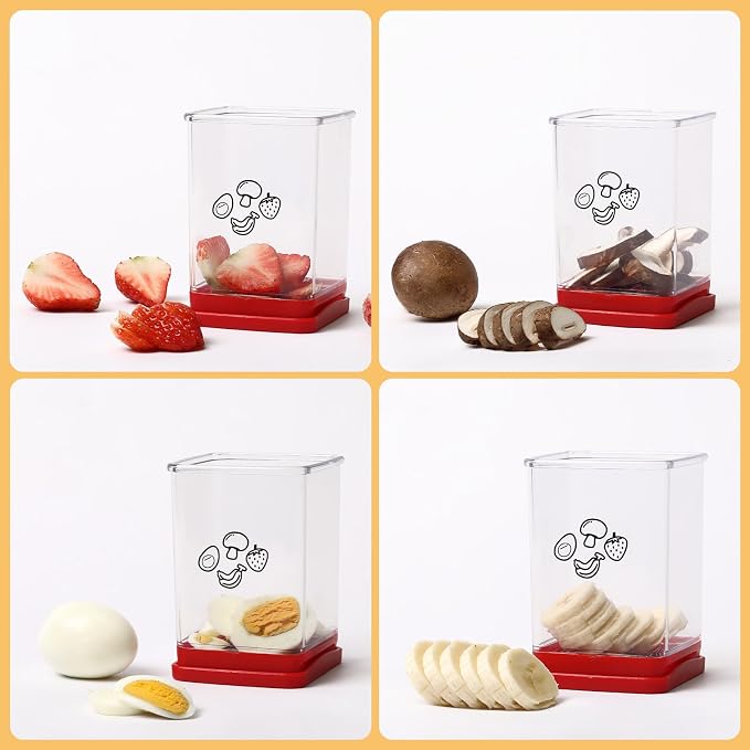 3 Pack Cup Slicers, Fruit Slicer Vegetable Speed Slicer with Push Plate, Cup Egg, Banana Slicers Strawberry Cutter Quickly Making Fruit Vegetable Salad