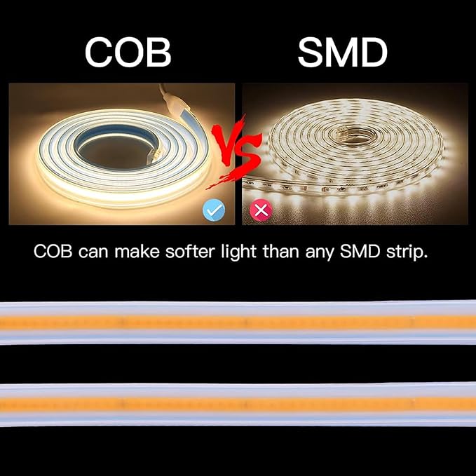 Outdoor COB Strip Light 5 Meter LED Tape Light Waterproof 110v LED Strip Lights Plug-in LED Strip with 3000K Brightness Rope Lights for Bedroom Home Kitchen Decor (Warm White, 16.4ft)