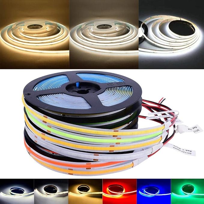 16.4FT/5M COB Flexible LED Strip Light DC12V/24V 528leds/m Bendable Tape (12V, Red)