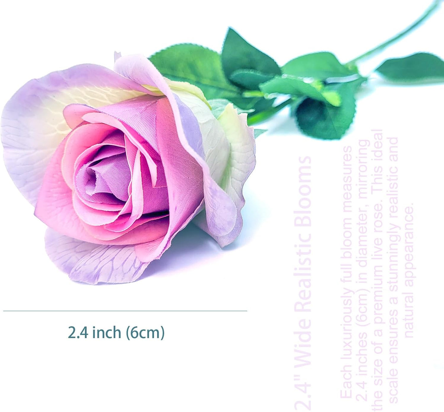 26inch Real Touch Artificial Roses - Long Stem Fake Silk Flowers with Leaves for Wedding, Home Decor, Centerpieces, Office Party, Looks Real (10,Lav Gray)
