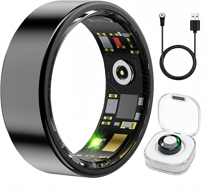 Smart Ring Health & Fitness Tracker for Men & Women, Heart Rate, SPO₂, Sleep & Activity Monitoring, IP68 Waterproof, Long Battery Life, Family Care Mode, No Subscription Fee (Black, 8)