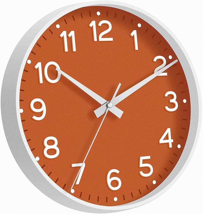 Roymnie Wall Clock, Silent Wall Clocks Battery Operated 8 Inch-Modern Non Ticking Analog Clock Decorative for Kitchen Office Bathroom Bedroom(Orange)