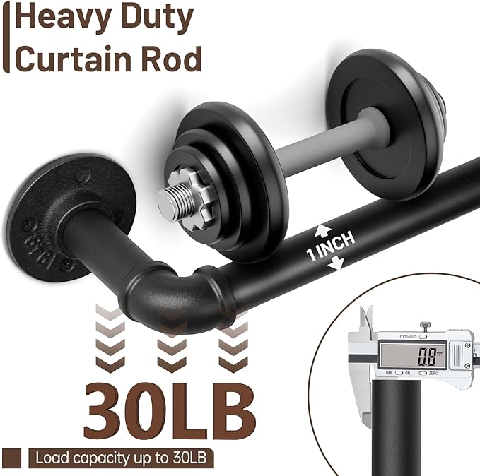 Zeerobee Curtain Rods for Windows 72 to 144, 1 Inch Industrial Wrap Around Black Curtain Rod, Indoor/Outdoor Room Divider Adjustable Drapery Pole, 72"-144"
