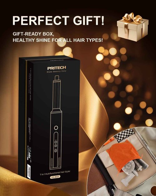 PRITECH Professional 7-in-1 AirWrap Hair Styler & Blow Dryer Brush | 110,000 RPM High-Speed, 500M Ionic Care, Auto Curling & Volumizing | 7 Attachments + Gift Box (Ideal for Women, Wives, Moms)