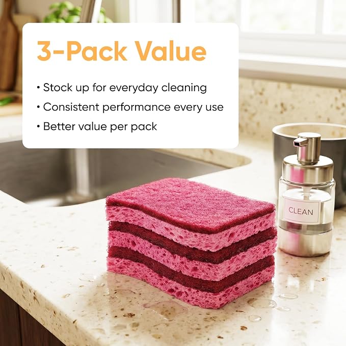 Kitchen Sponges for Washing Dishes, Non-Scratch Cellulose Dish Scrub Sponges, Cleaning Sponges for Household Use, Safe Cleaning Products, Kitchen Sponges Pack of 12, by Superio