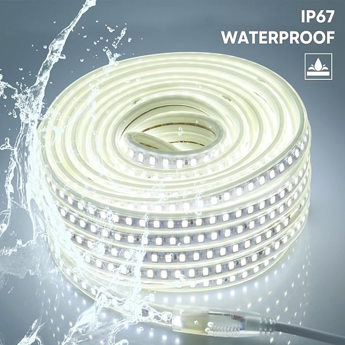 110V 120V LED Strip Lights 3.28FT 120LEDs/m 6000K Cool White 1M LED Rope Lights Outdoor Waterproof IP67 SMD 5730 Cuttable LED Light for Bedroom Wall Kitchen Home Decor