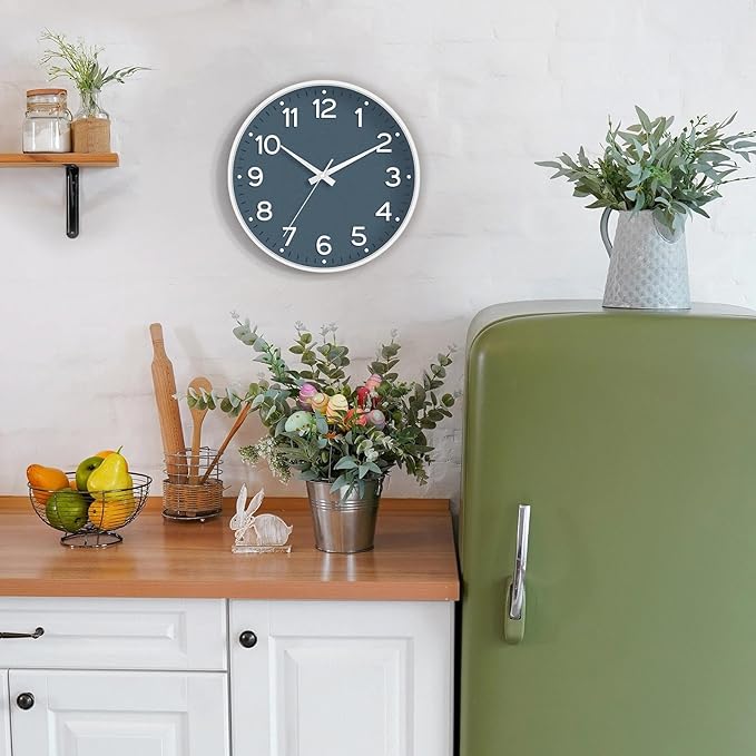 Roymnie Wall Clock 10 Inch Silent Wall Clocks Battery Operated-Modern Non Ticking Analog Clock Decorative for Kitchen Bedroom Office Bathroom(Azure Blue)