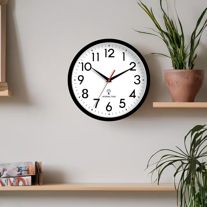 DAXSMY Atomic Wall Clock Analog 14 Inch Battery Operated Modern Decorative for Living Room Kitchen Office Bedroom Bathroom(Black)