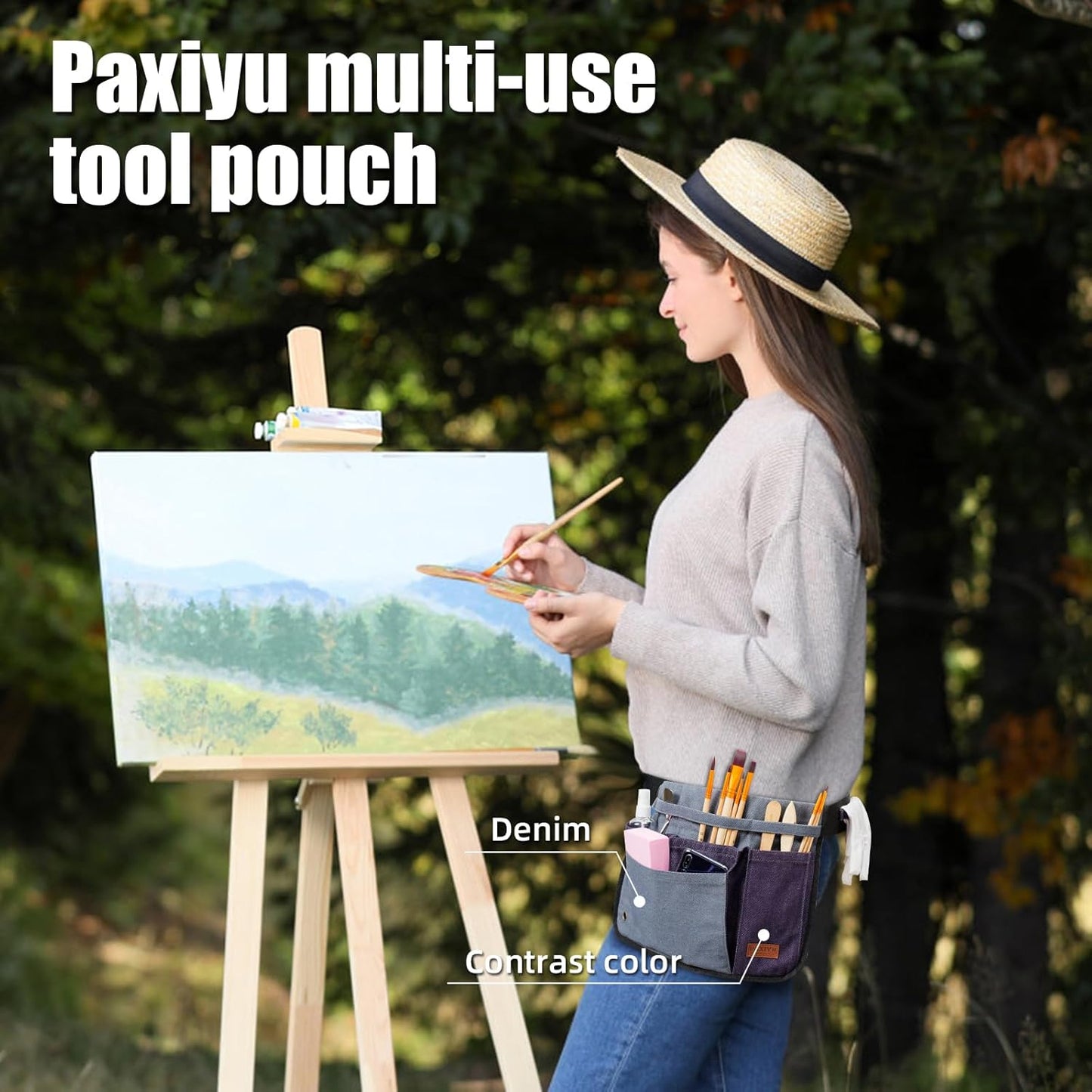 Garden Tool Belt for Men & Women, Denim Wide Adjustable 5-Pocket Waist Tool Apron - Heavy Duty Tool Pouch for Gardening, DIY, Carpenter, Woodworking, Painting, Seamstress, and Crafts (Purple)