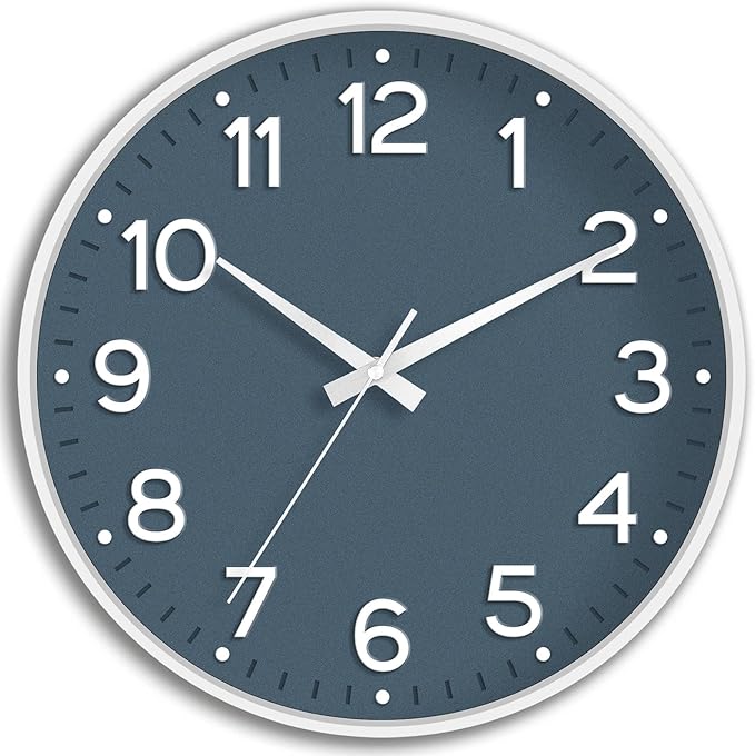 Roymnie Wall Clock 10 Inch Silent Wall Clocks Battery Operated-Modern Non Ticking Analog Clock Decorative for Kitchen Bedroom Office Bathroom(Azure Blue)