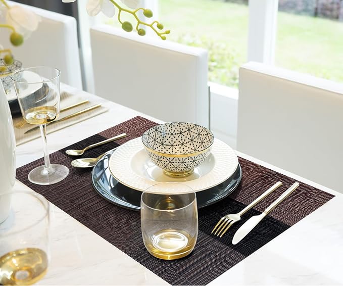 Aofmee Placemats, Heat Resistant Place Mats Set of 6, Washable PVC Table Mats, Woven Vinyl Plastic Placemats for Kitchen Dining Table, Non-Slip Stain Resistant Placemat Indoor Outdoor, Easy to Clean