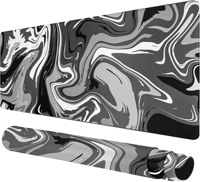 Rcege Large Mouse Pad for Desk - Gaming Mouse Pad with Stitched Edges, Anti-Slip Base for Keyboard and Mouse(Abstract Black, 23.6L x 11.8W inches)