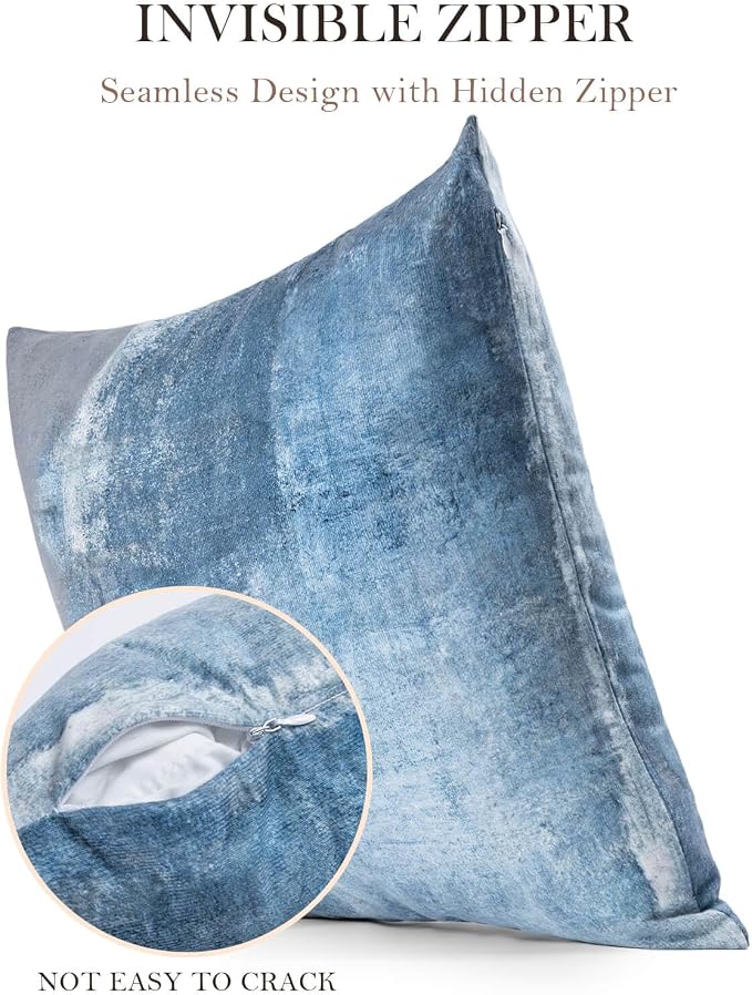 Set of 4 Blue and Grey Abstract Art Artwork Pillow Cover 20 x 20 Inch, Gallery Modern Decorative Throw Pillows Cushion Cover for Bedroom Sofa Living Room