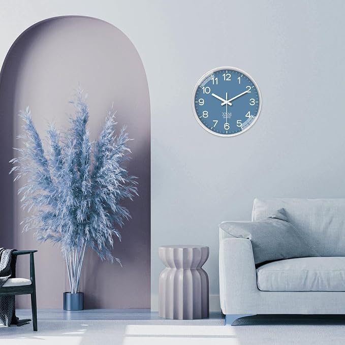 XNM Modern Blue Wall Clocks Battery Operated 10 Inch Classic Analog Clock for Home Office Bedroom Decor Minimalist Wall Clock Silent Non Ticking