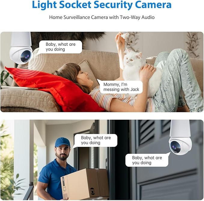 Light Bulb Security Camera, 2.4G&5G WiFi Lightbulb Cameras Wireless Outdoor, Smart AI Motion Detection, Color Night Vision, US Cloud Storage, 911 Emergency Calling, Outdoor Indoor Home Surveillance