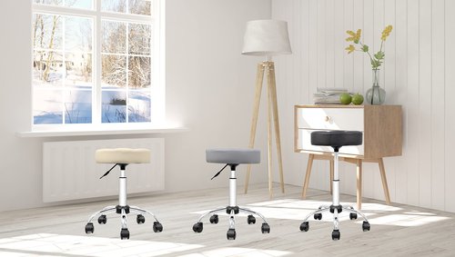 OFFICE FACTOR OfficeFactor Rolling Stool Swivel Chair Pu Leather Height Adjustable Doctor Stool Salon Spa Stools Non Scratch Wheels (Black)