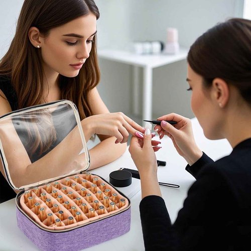 Hautton Nail Polish Organizer Holds 126 Bottles & Nail Lamp, Extra Large Nail Kit Supplies Storage Bag with 3 individual drawers, Portable Nail Organizers Travel Case for Manicurist -Purple