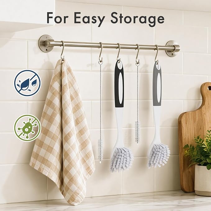 Amazer 4 Pack Dish Brush with Handle, Kitchen Scrub Brushes for Cleaning, Straw Cleaner Brushes for Water Bottle, Dish Scrubber with Stiff Bristles for Sink